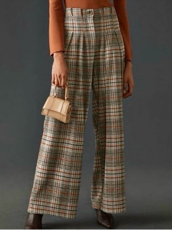 Anthropologie Pants - Anthropologie High-Waist Wide-Leg Plaid Trousers by Maeve